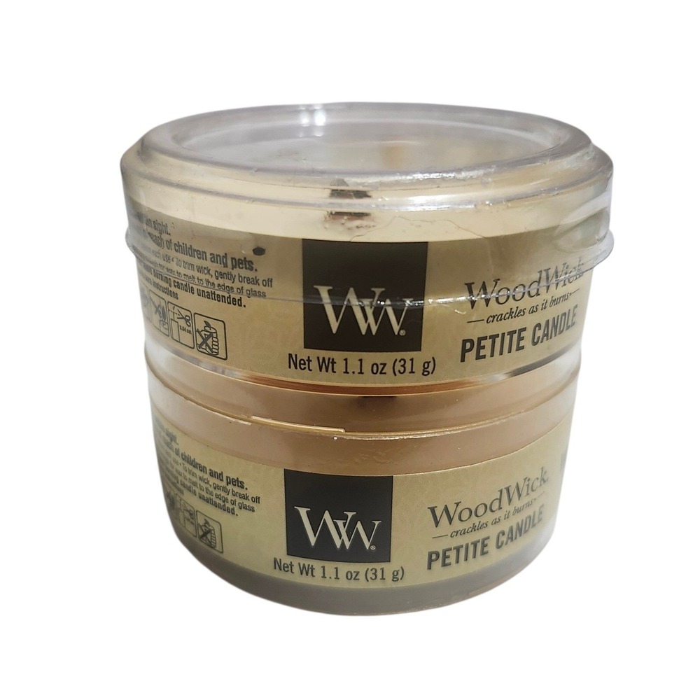 WoodWick Petite Candle Set‎ of 2 Crackling Wooden Wick 1.1 oz Each Cream Tan
